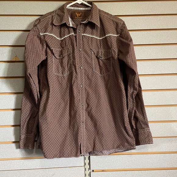 Cowboy Hardware Western Shirt Diamond Print Long Sleeve Snap Front Mens M Rodeo - Picture 1 of 5